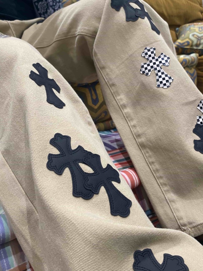 1:1 quality version  checkered pattern and black cross leather appliqués jeans 28959448