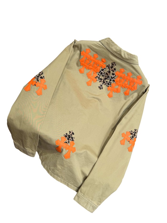 1:1 quality version orange Leopard print cross leather patches denim jacket 28959642