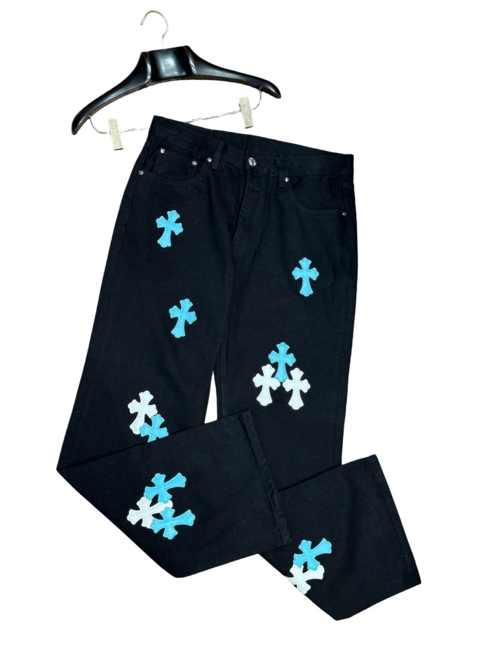 1:1 quality version  white & blue leather cross appliqué washed jeans 28959432