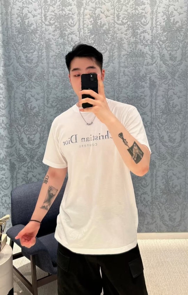 1:1 quality version Letter Vintage Cracked Print Washed T-Shirt 2 colors 28961190