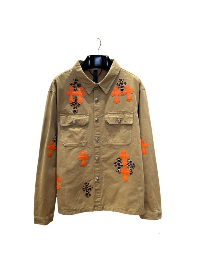 1:1 quality version orange Leopard print cross leather patches denim jacket 28959642