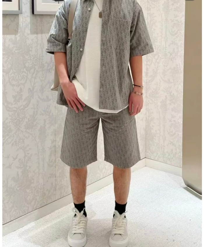 1:1 quality version All-Over Print Cotton Lapel shirt & shorts set 28961254