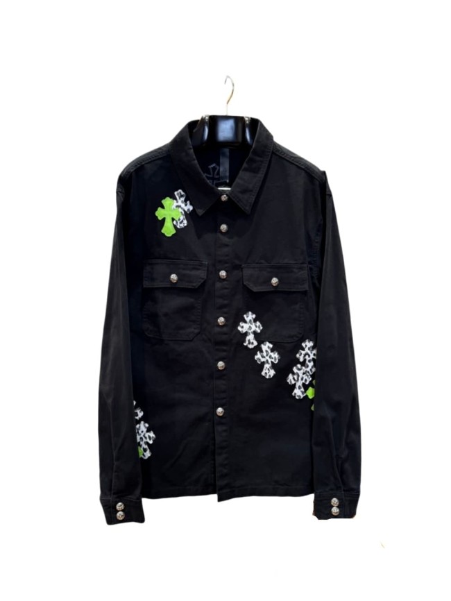 1:1 quality version green & white cross leather patches denim Vintage jacket 28959603