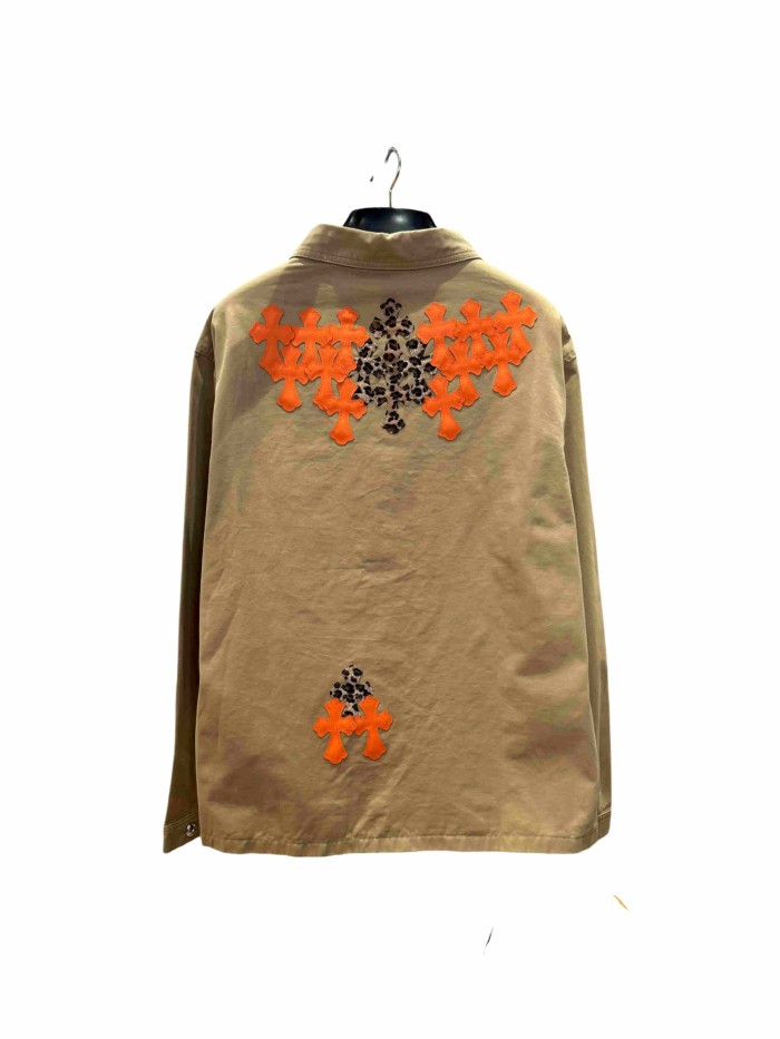 1:1 quality version orange Leopard print cross leather patches denim jacket 28959642