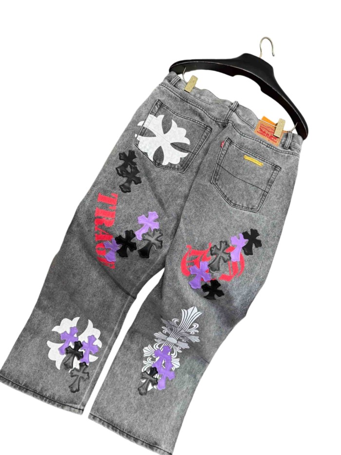1:1 quality version  Cross Letter Print Applique Gold Label Jeans 28960927