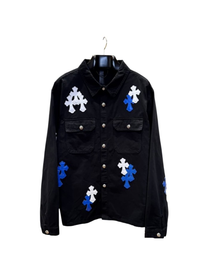 1:1 quality version blue & white cross leather patches denim Vintage jacket 28959626
