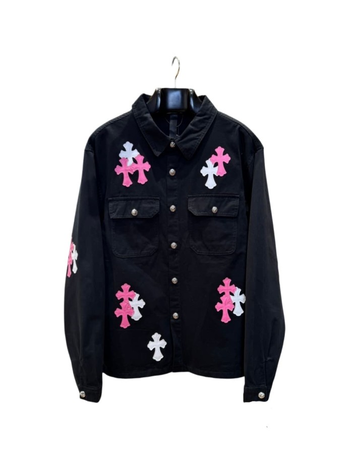 1:1 quality version pink & white cross leather patches denim Vintage jacket 28959621