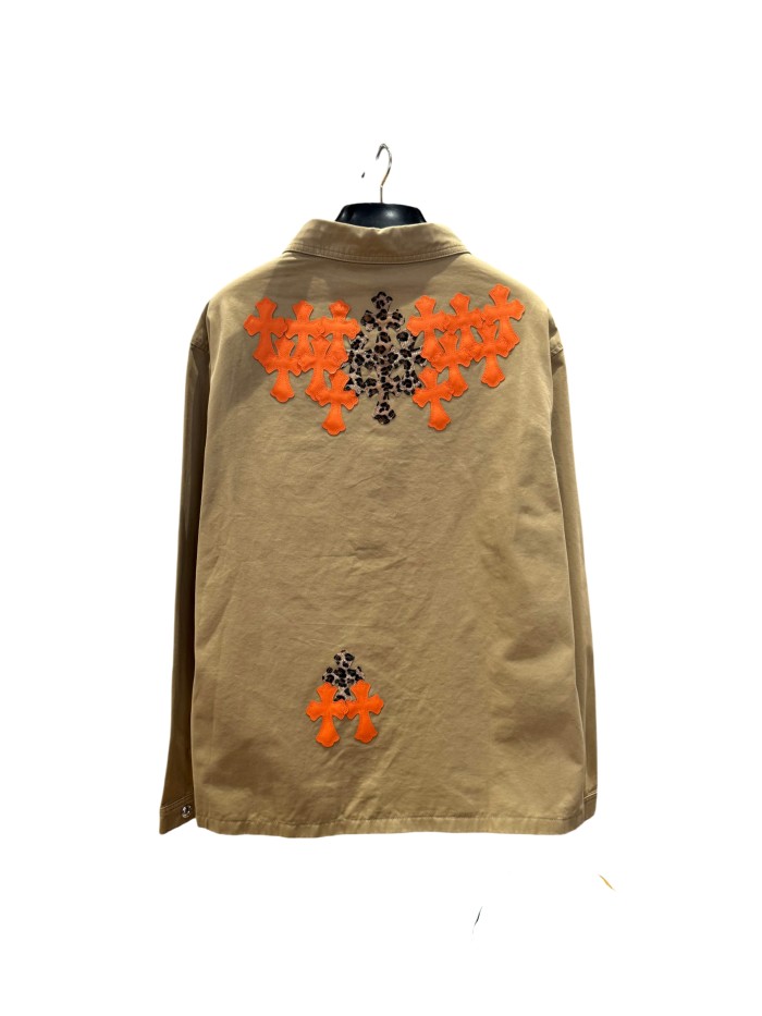 1:1 quality version orange Leopard print cross leather patches denim jacket 28959642