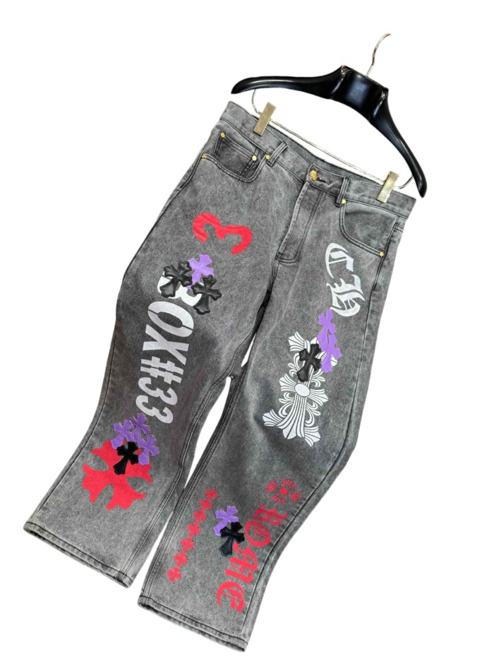 1:1 quality version  Cross Letter Print Applique Gold Label Jeans 28960927