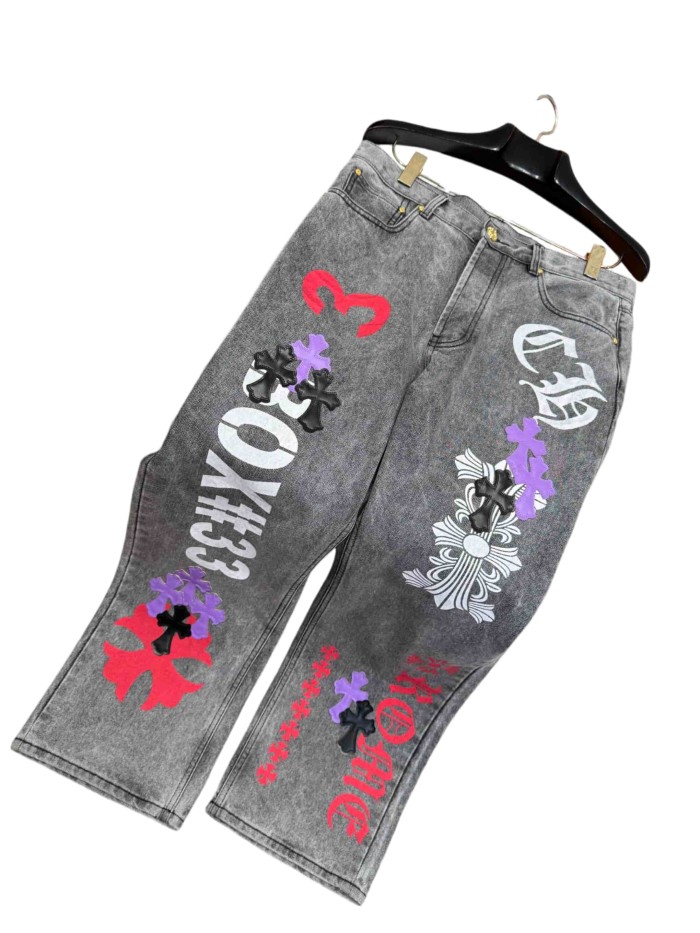 1:1 quality version  Cross Letter Print Applique Gold Label Jeans 28960927