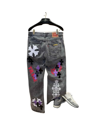 1:1 quality version  Cross Letter Print Applique Gold Label Jeans 28960927
