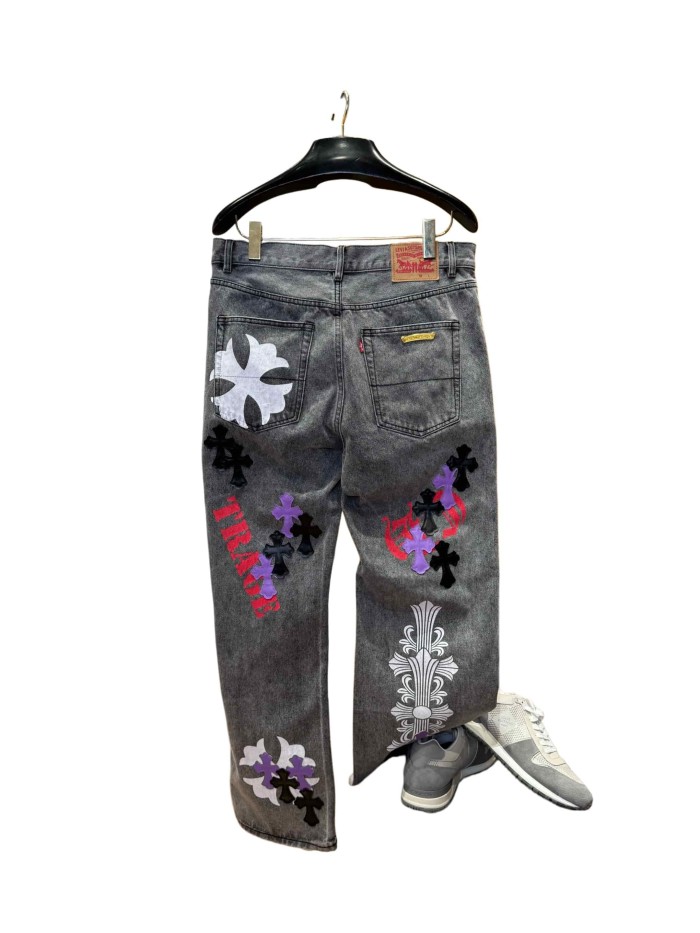 1:1 quality version  Cross Letter Print Applique Gold Label Jeans 28960927