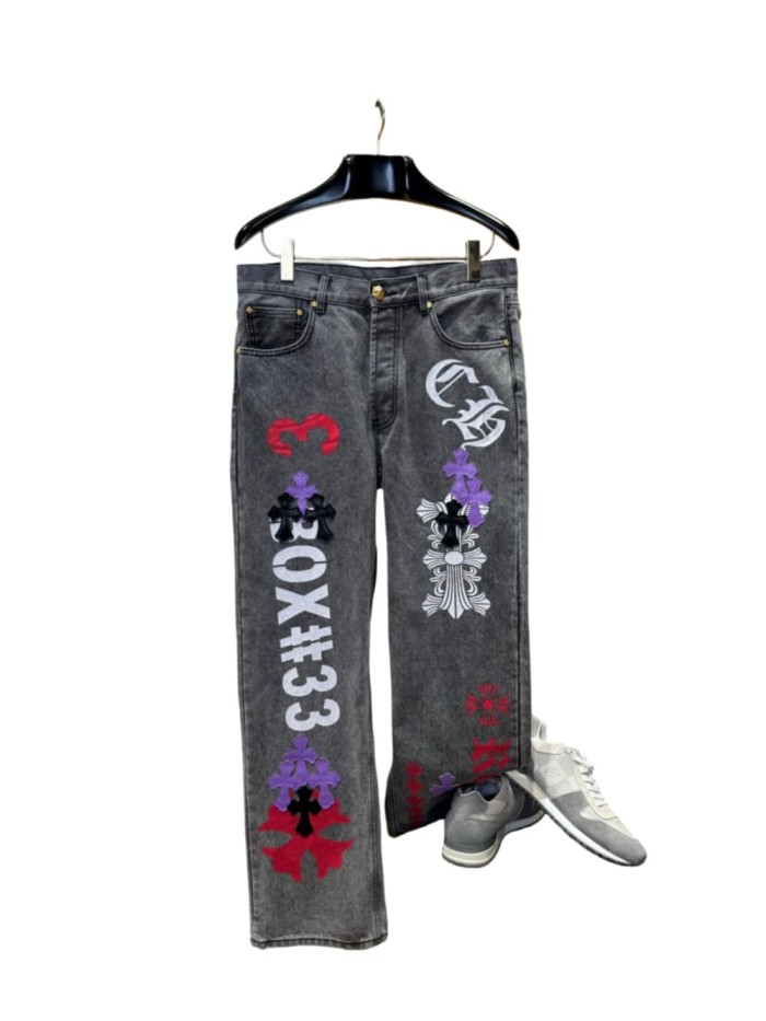 1:1 quality version  Cross Letter Print Applique Gold Label Jeans 28960927