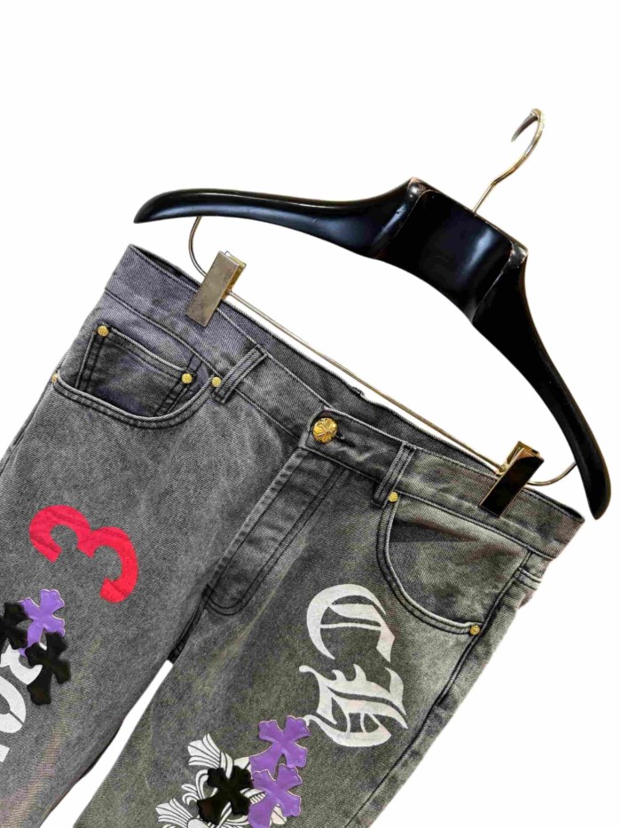 1:1 quality version  Cross Letter Print Applique Gold Label Jeans 28960927