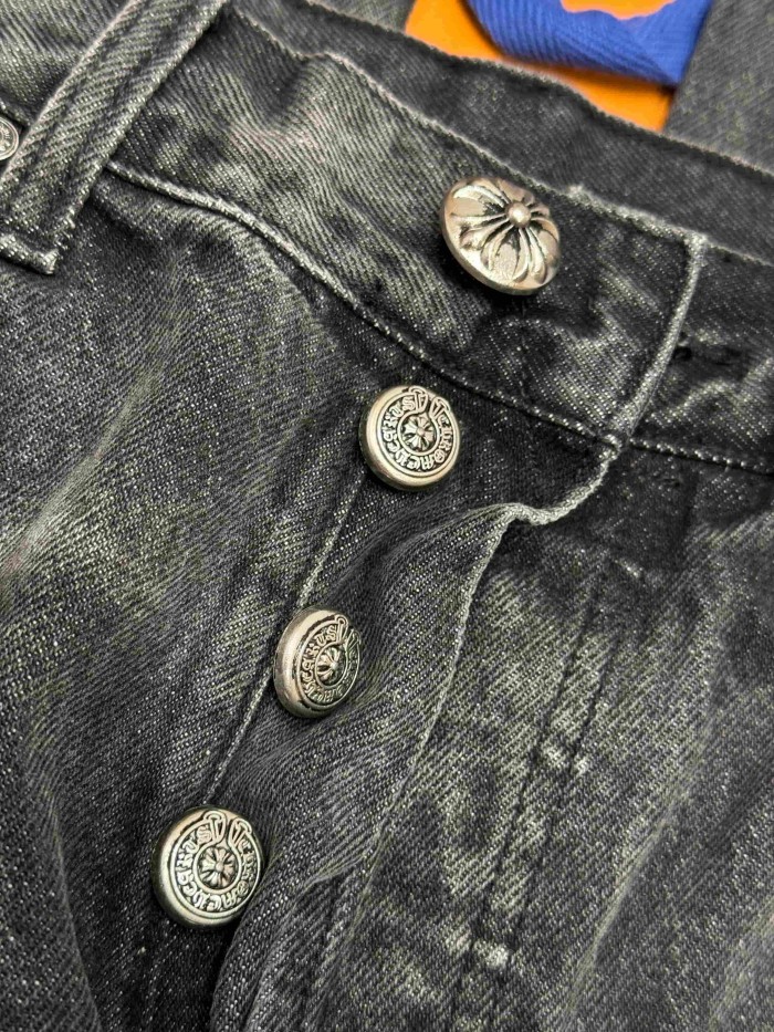 1:1 quality version  Black-Purple Cross Leather Patch Print Jeans 28960875