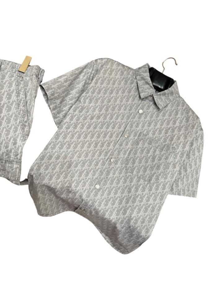 1:1 quality version All-Over Print Jacquard Lapel shirt & shorts set 28961282