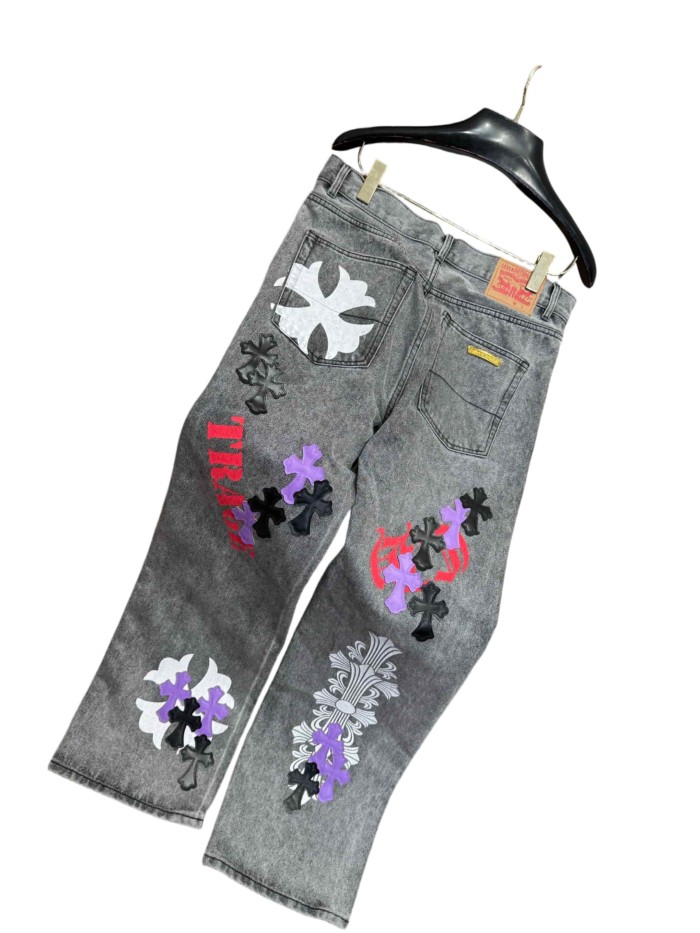 1:1 quality version  Cross Letter Print Applique Gold Label Jeans 28960927