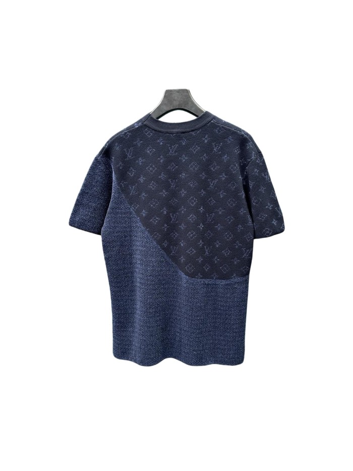 1:1 quality version Jacquard Horizontal Stripe Patchwork Crew Neck Knitted T-shirt 28963887
