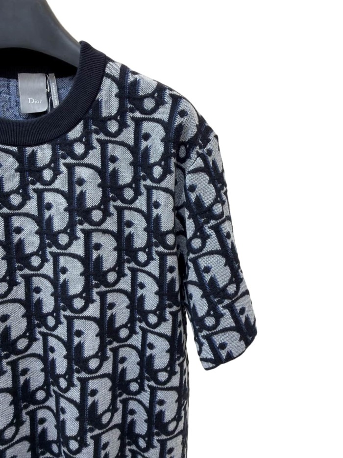 1:1 quality version Dark Blue Color-Blocked Jacquard Knit T-shirt 28968062