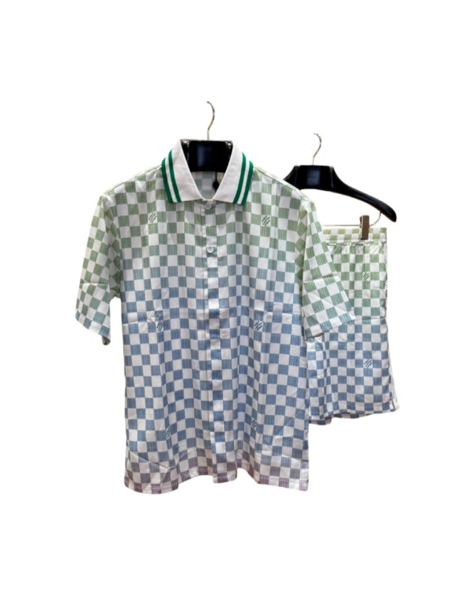 1:1 quality version Gradient Plaid Mulberry Silk shirt & shorts set 28968120