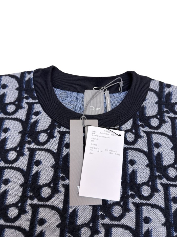 1:1 quality version Dark Blue Color-Blocked Jacquard Knit T-shirt 28968062