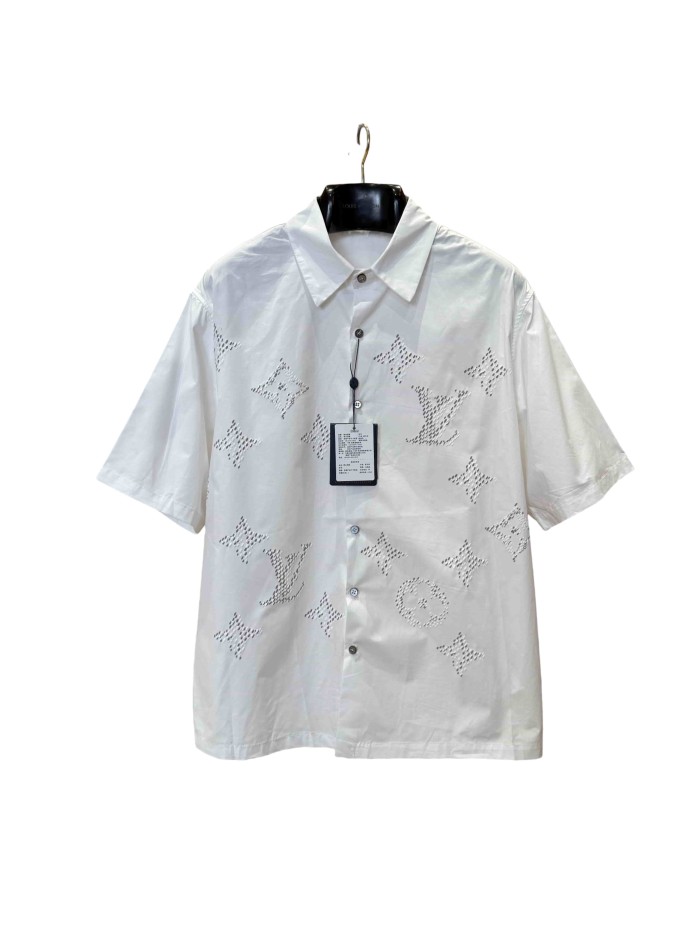 1:1 quality version Embroidered Jacquard Flocked Print Lapel Shirt 28968106