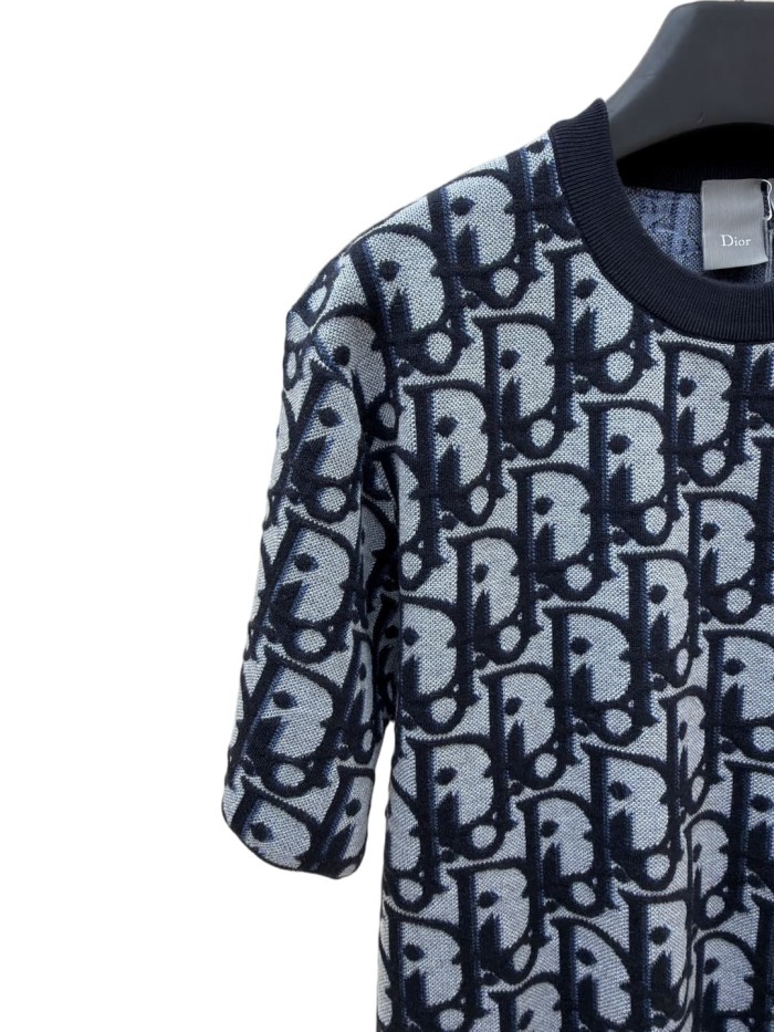 1:1 quality version Dark Blue Color-Blocked Jacquard Knit T-shirt 28968062