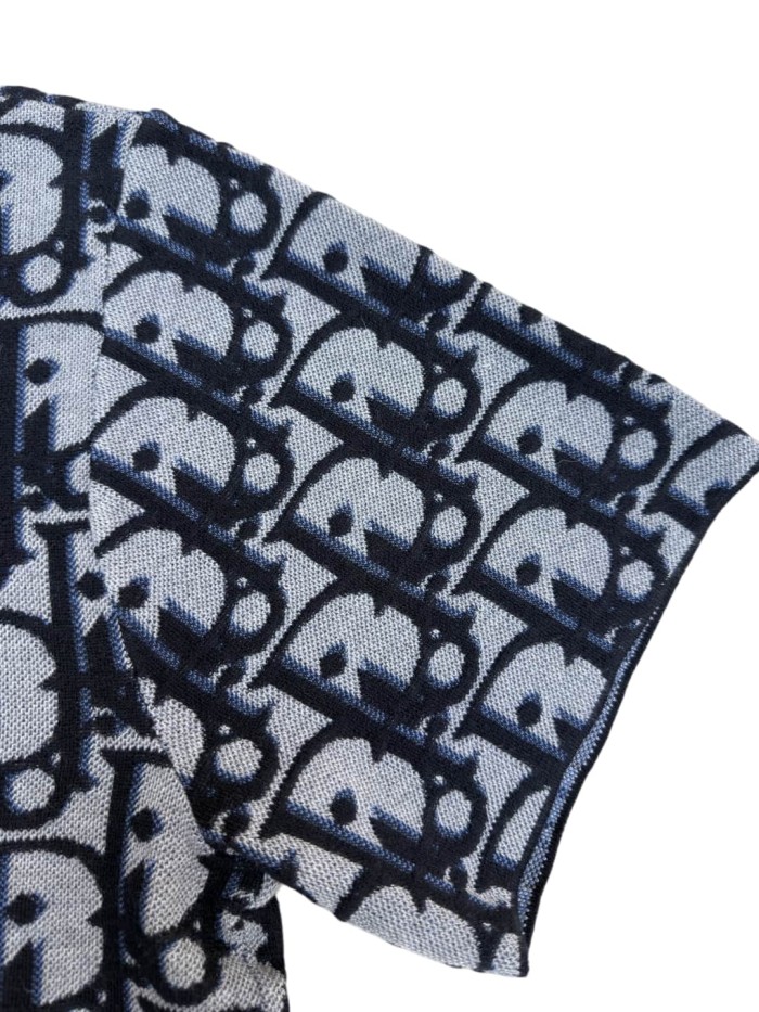 1:1 quality version Dark Blue Color-Blocked Jacquard Knit T-shirt 28968062