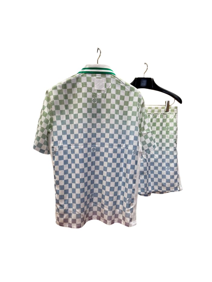 1:1 quality version Gradient Plaid Mulberry Silk shirt & shorts set 28968120