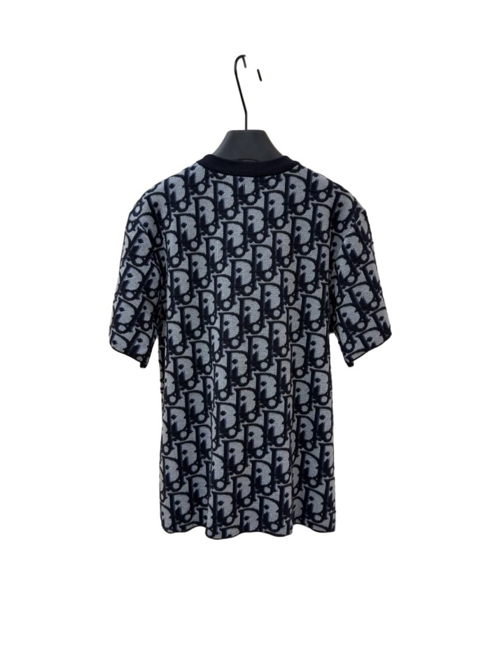 1:1 quality version Dark Blue Color-Blocked Jacquard Knit T-shirt 28968062