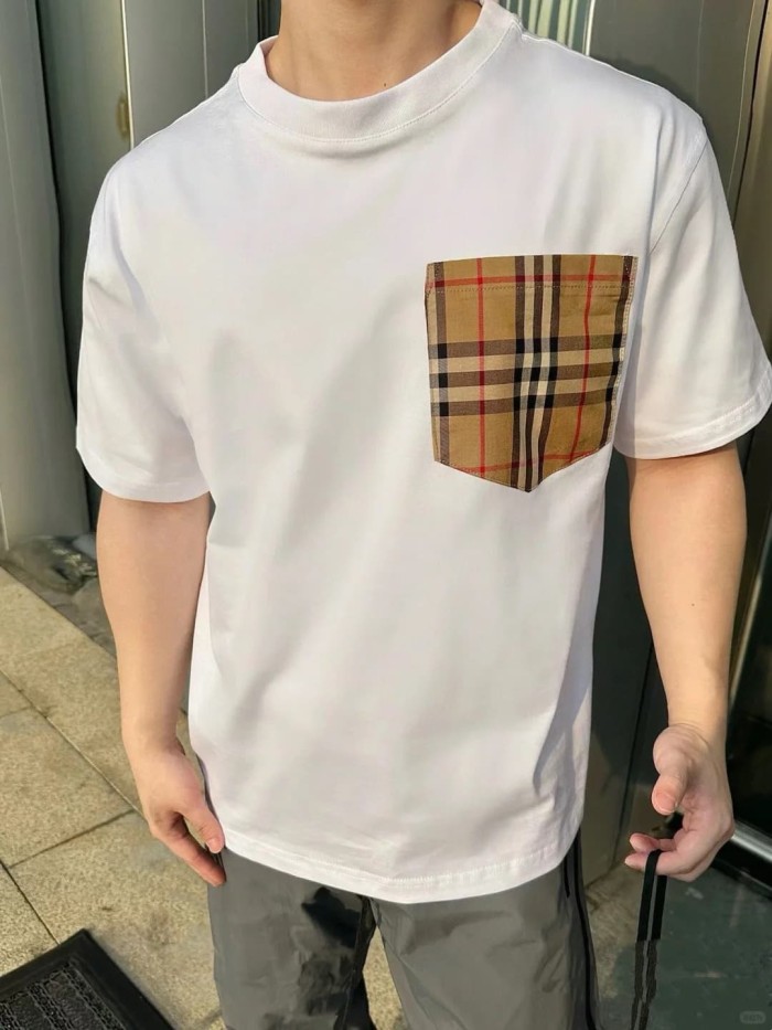 1:1 quality version  Plaid pocket crew neck T-shirt 2 colors 28967957