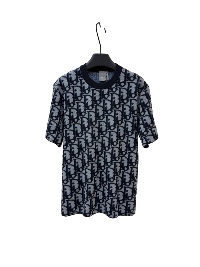 1:1 quality version Dark Blue Color-Blocked Jacquard Knit T-shirt 28968062