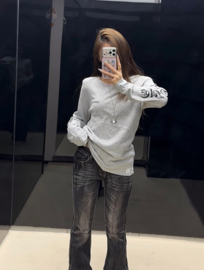 1:1 quality version Waffle Fabric Sanskrit Print Long Sleeve T-Shirt 3 colors 28969329