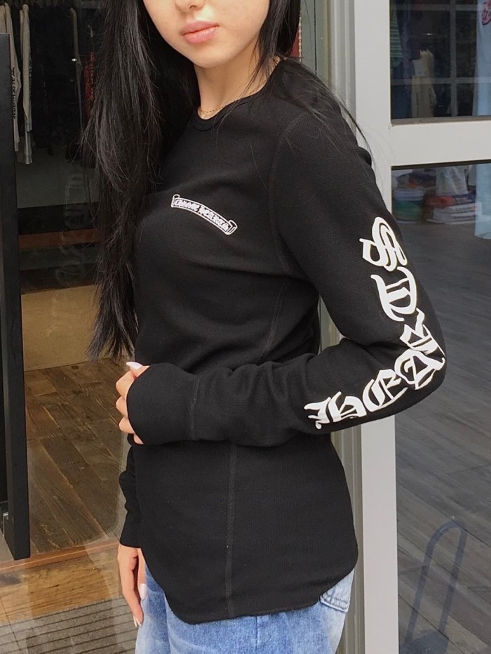 1:1 quality version Waffle Fabric Sanskrit Print Long Sleeve T-Shirt 3 colors 28969329