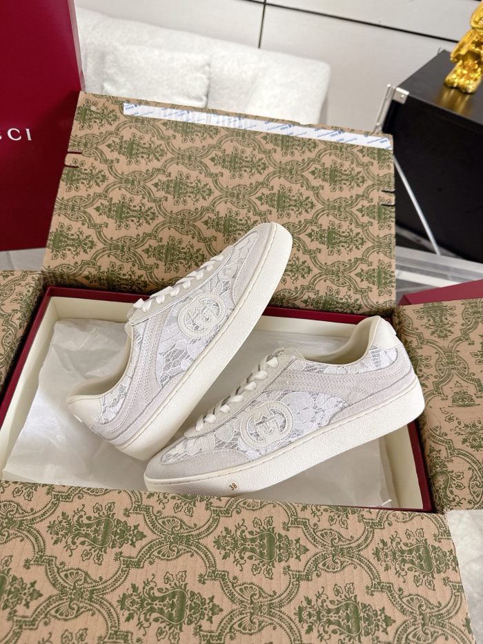 1:1 quality version Gucci White GG Lace Suede Sneakers 28974157