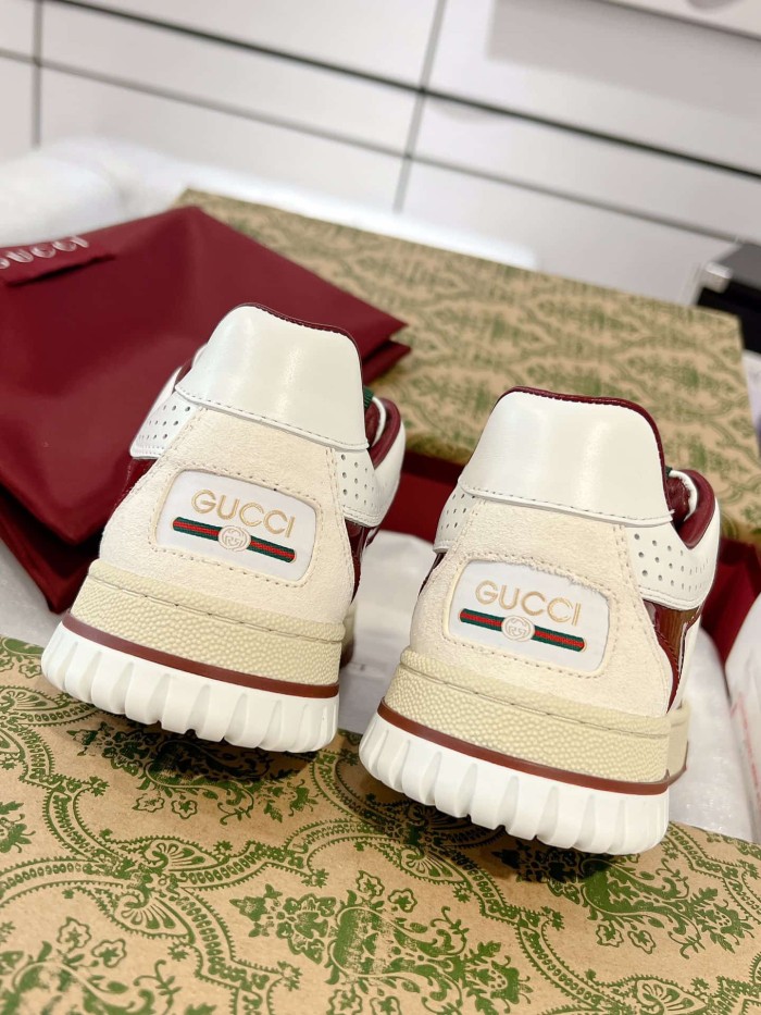 1:1 quality version Re-Web White Burgundy Leather Sneakers with Web Detail Retro Shoes 2 colors 28974481