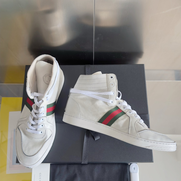 1:1 quality version Gucci White Leather High Top Basketball Sneakers Casual Lace-Up Shoes 28974582