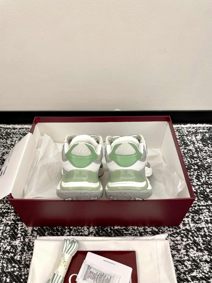 1:1 quality version Gucci Green Grey Mesh Low Top Dad Sneakers Casual Lace-Up Shoes 2 colors 28974572