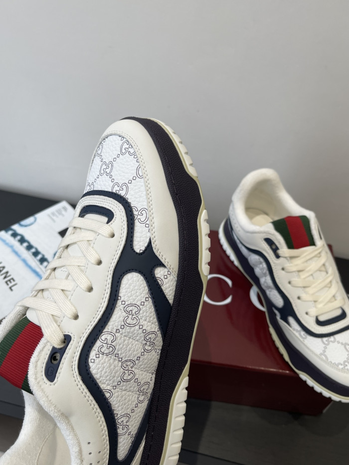 1:1 quality version Gucci White Navy GG Leather Low Top Sneakers Shoes 28974392