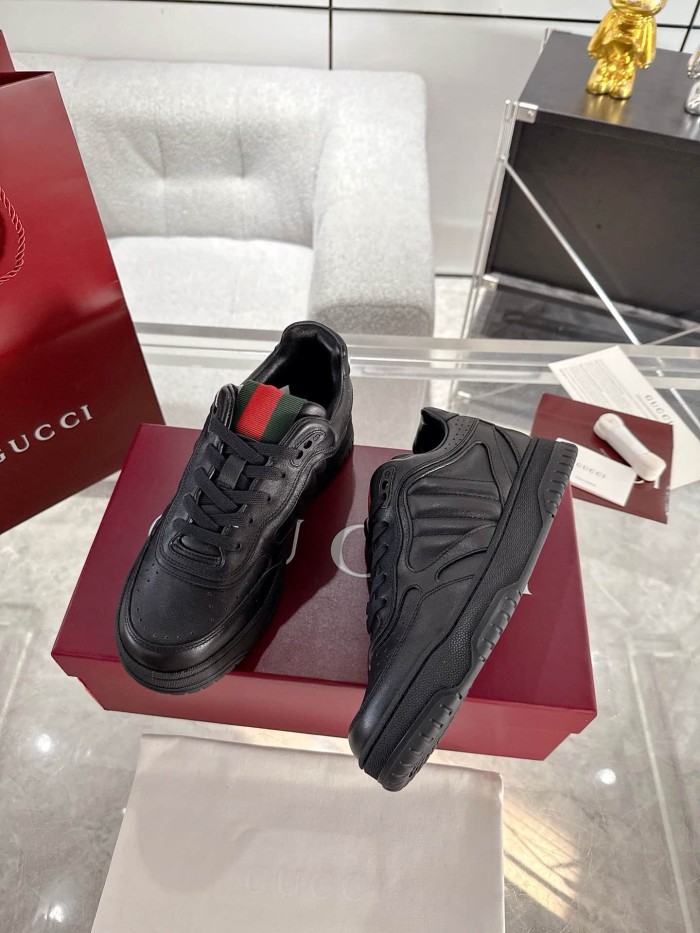 1:1 quality version Re-Web All Black Leather Low Top Sneakers Casual Lace-Up Shoes 28974447