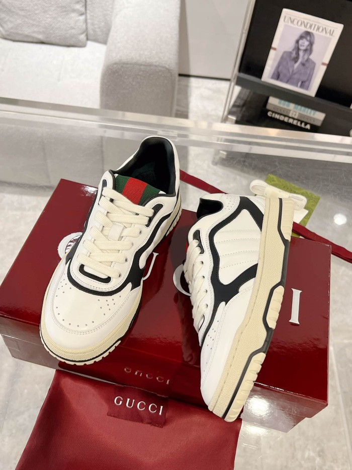 1:1 quality version Re-Web White Burgundy Leather Sneakers with Web Detail Retro Shoes 2 colors 28974481