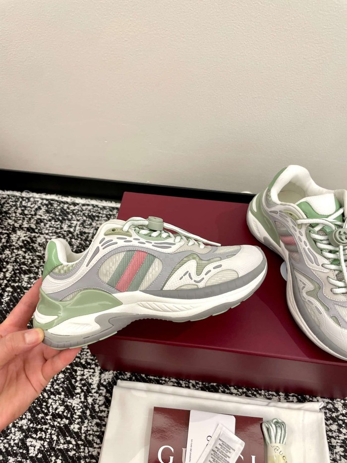 1:1 quality version Gucci Green Grey Mesh Low Top Dad Sneakers Casual Lace-Up Shoes 2 colors 28974572