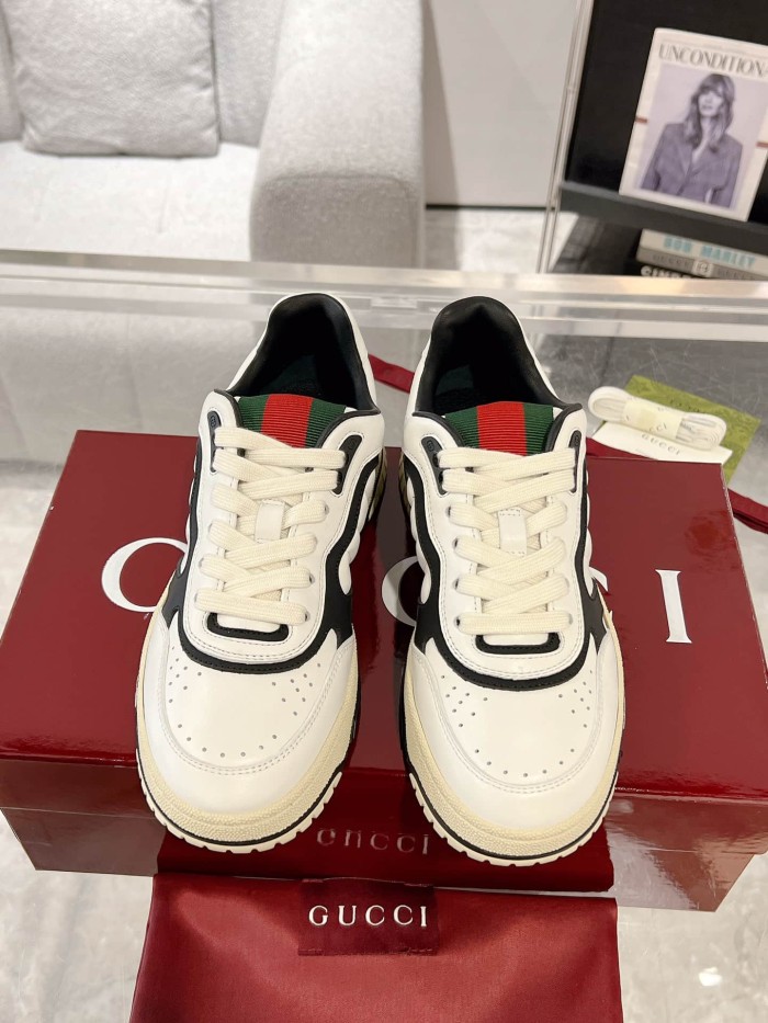 1:1 quality version Re-Web White Burgundy Leather Sneakers with Web Detail Retro Shoes 2 colors 28974481
