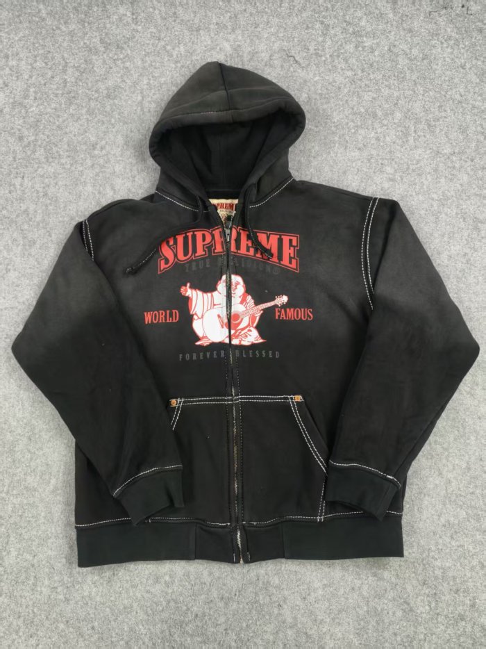 [buy more save more]1:1 quality version Maitreya Buddha Letter Print Washed Gradient Aged Zipper Hoodie 3 colors