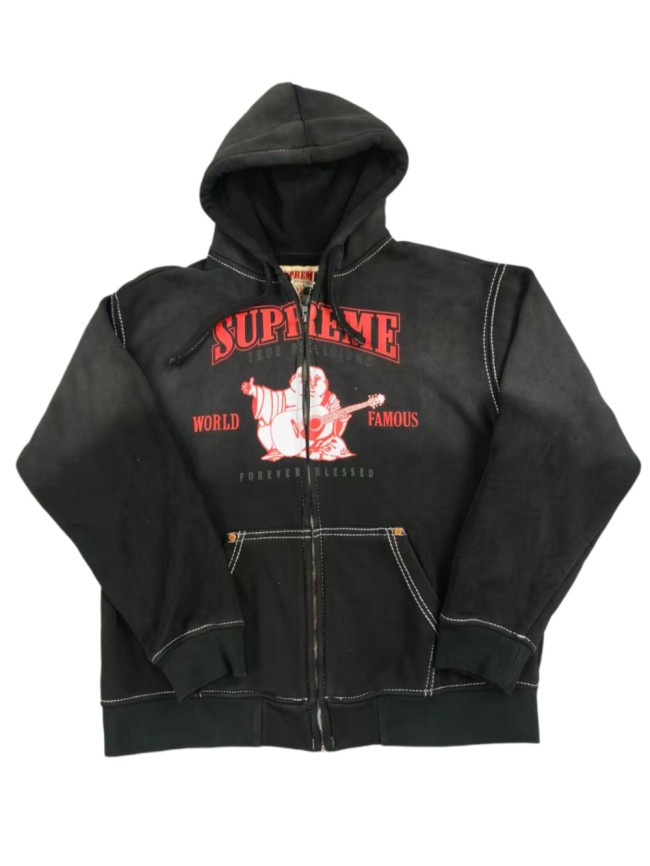[buy more save more]1:1 quality version Maitreya Buddha Letter Print Washed Gradient Aged Zipper Hoodie 3 colors