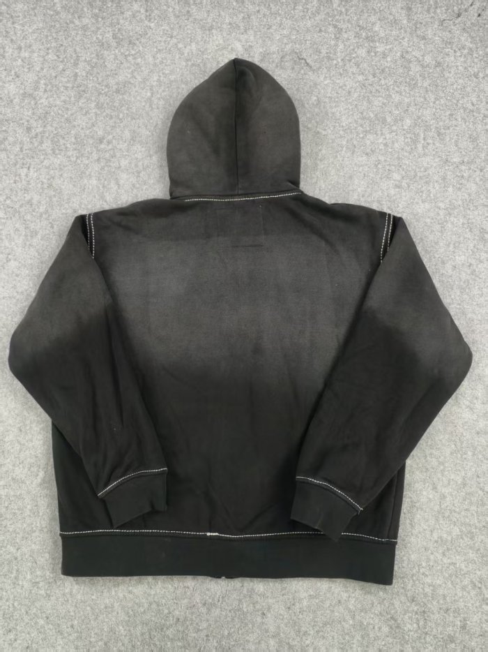 [buy more save more]1:1 quality version Maitreya Buddha Letter Print Washed Gradient Aged Zipper Hoodie 3 colors