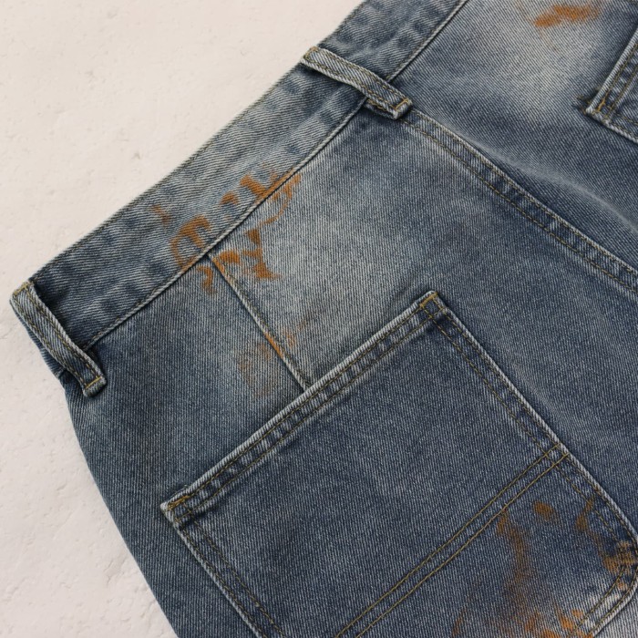 Letter Embroidery Vintage Washed Wide Leg Cargo Denim Jeans 2 colors 28978099