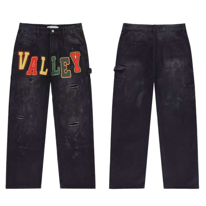 Letter Embroidery Vintage Washed Wide Leg Cargo Denim Jeans 2 colors 28978099