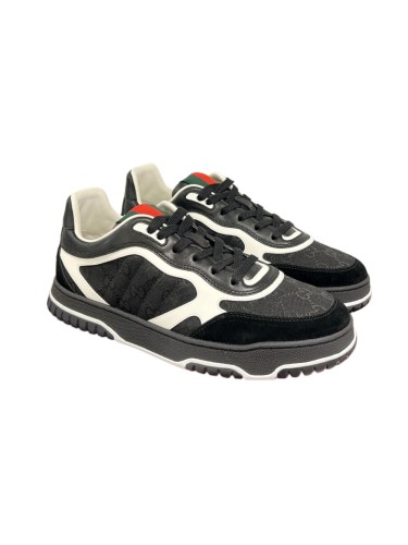 1:1 quality version Re-Web Black White GG Canvas Leather Low Top Sneakers Lace-Up Shoes 28974469