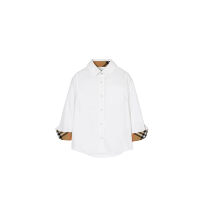 White Oxford Spliced Check Long-Sleeve Shirt for Kids 28999280